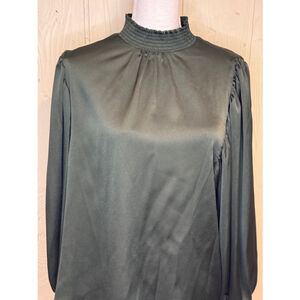 Vince Camuto Long Sleeve Mock Neck Blouse Forest Green Large